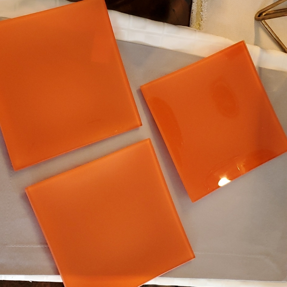 Set of 3 orange glass plates from CB2 - Picture 1 of 2